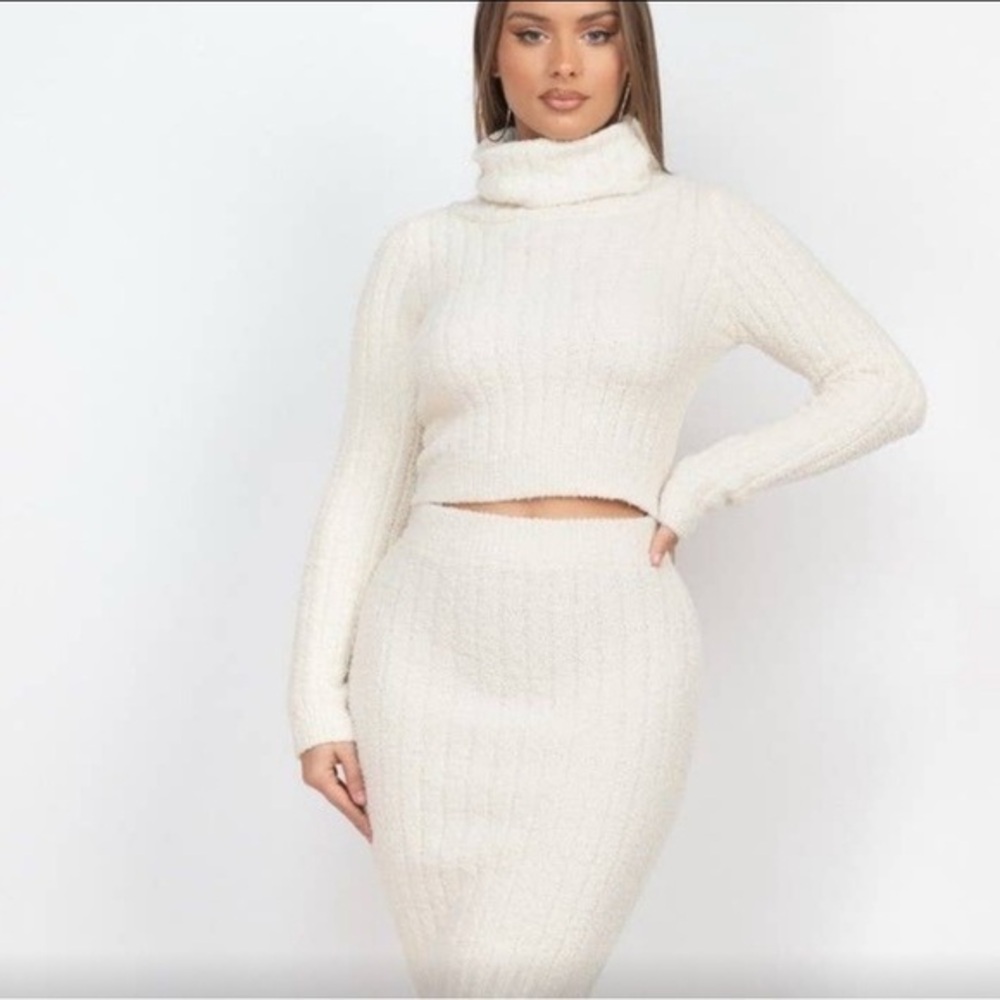 Salty Elegant Cream Knit Skirt Set. Host pick